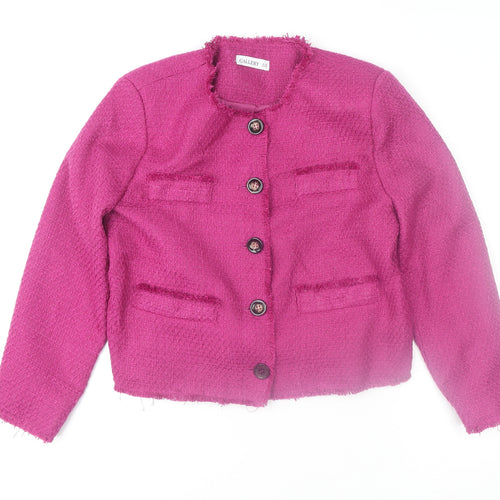 Gallery Women Pink Tweed Button Blazer Jacket UK 14