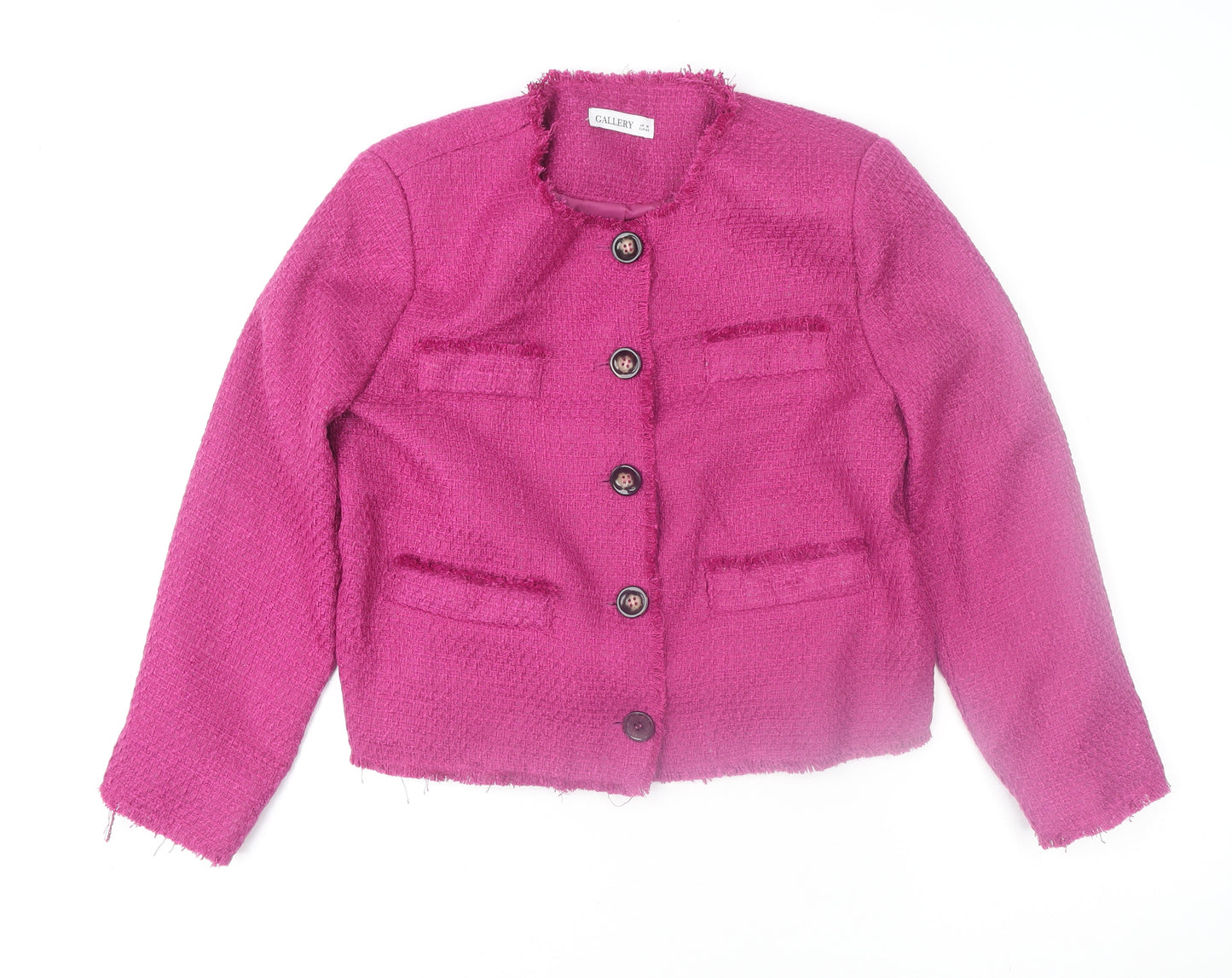 Gallery Women Pink Tweed Button Blazer Jacket UK 14