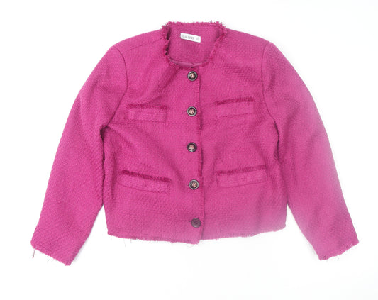 Gallery Women Pink Tweed Button Blazer Jacket UK 14