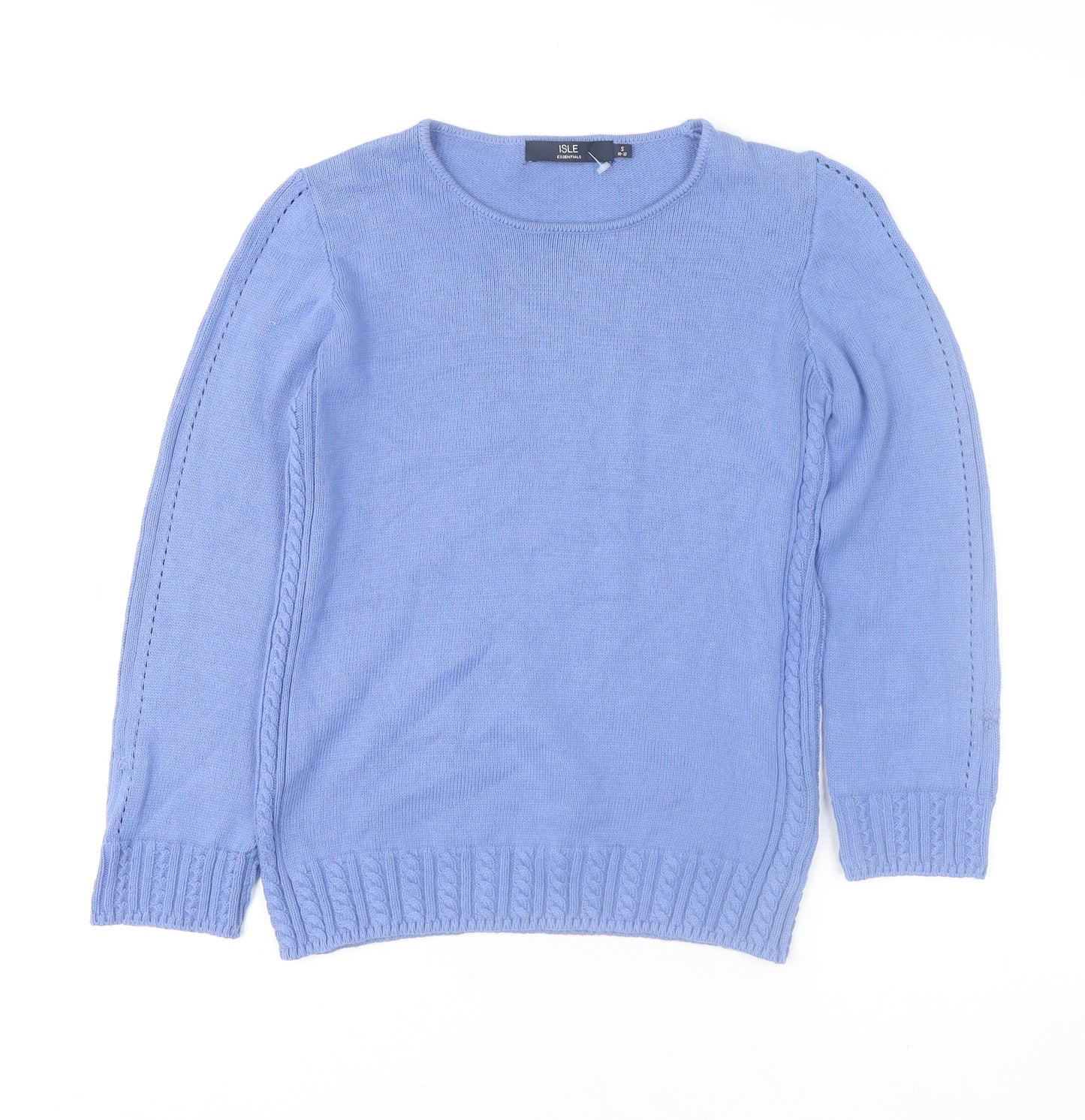 Isle Essentials Womens Blue Cotton Crew Neck Jumper Size 10-12