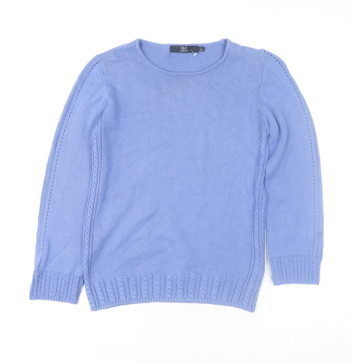 Isle Essentials Womens Blue Cotton Crew Neck Jumper Size 10-12