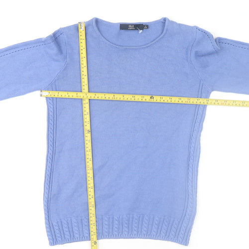 Isle Essentials Womens Blue Cotton Crew Neck Jumper Size 10-12