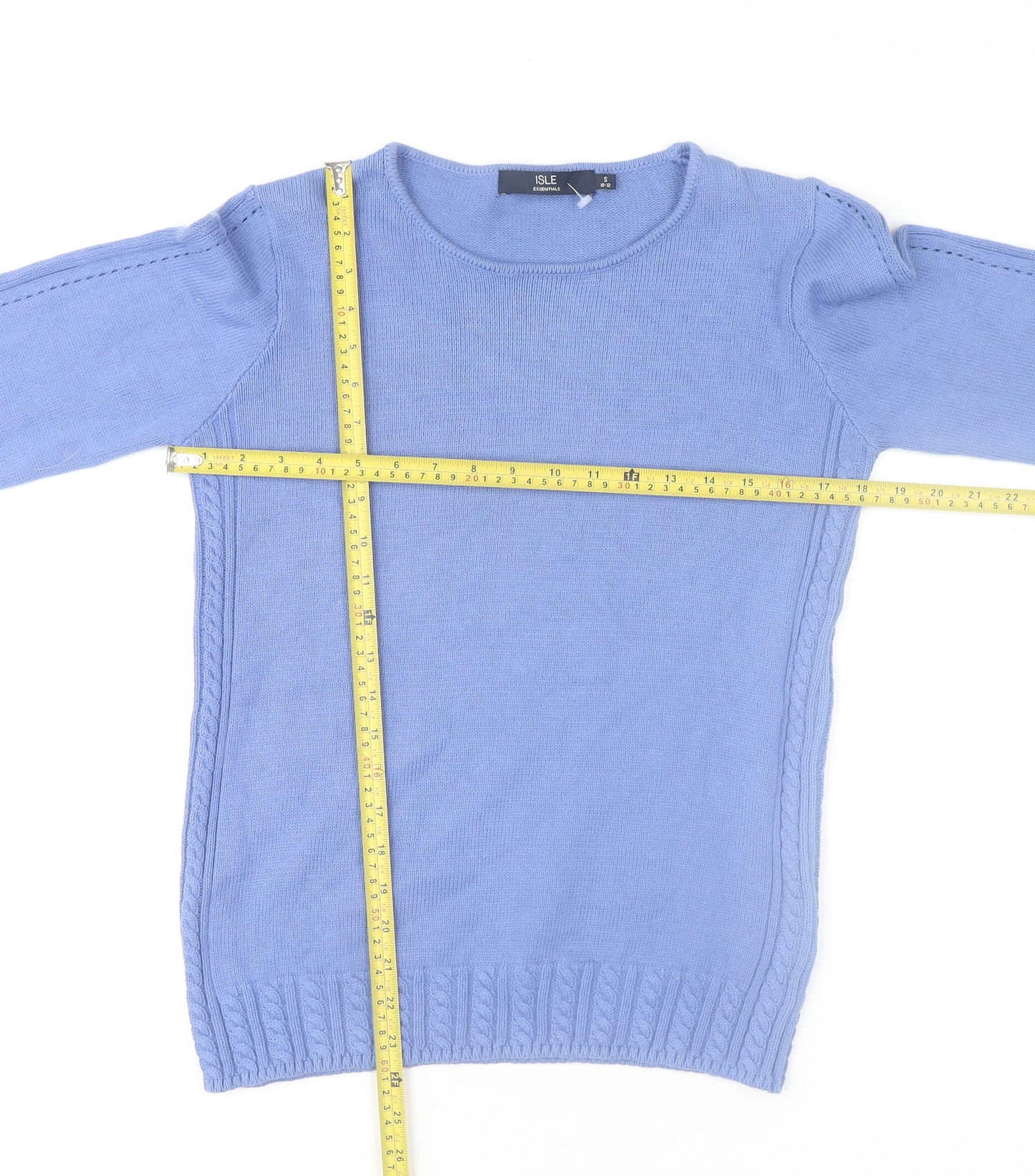 Isle Essentials Womens Blue Cotton Crew Neck Jumper Size 10-12