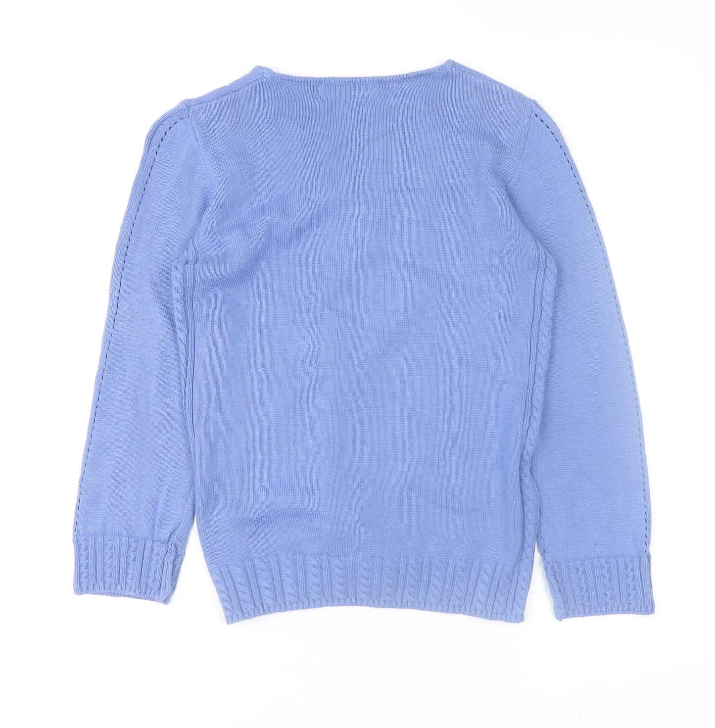 Isle Essentials Womens Blue Cotton Crew Neck Jumper Size 10-12