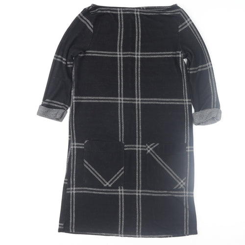 Atmosphere Womens Black Check Shift Dress Size 4 Knit 3/4 Sleeve