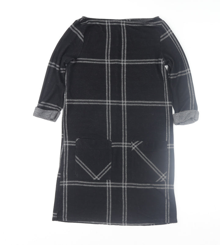 Atmosphere Womens Black Check Shift Dress Size 4 Knit 3/4 Sleeve