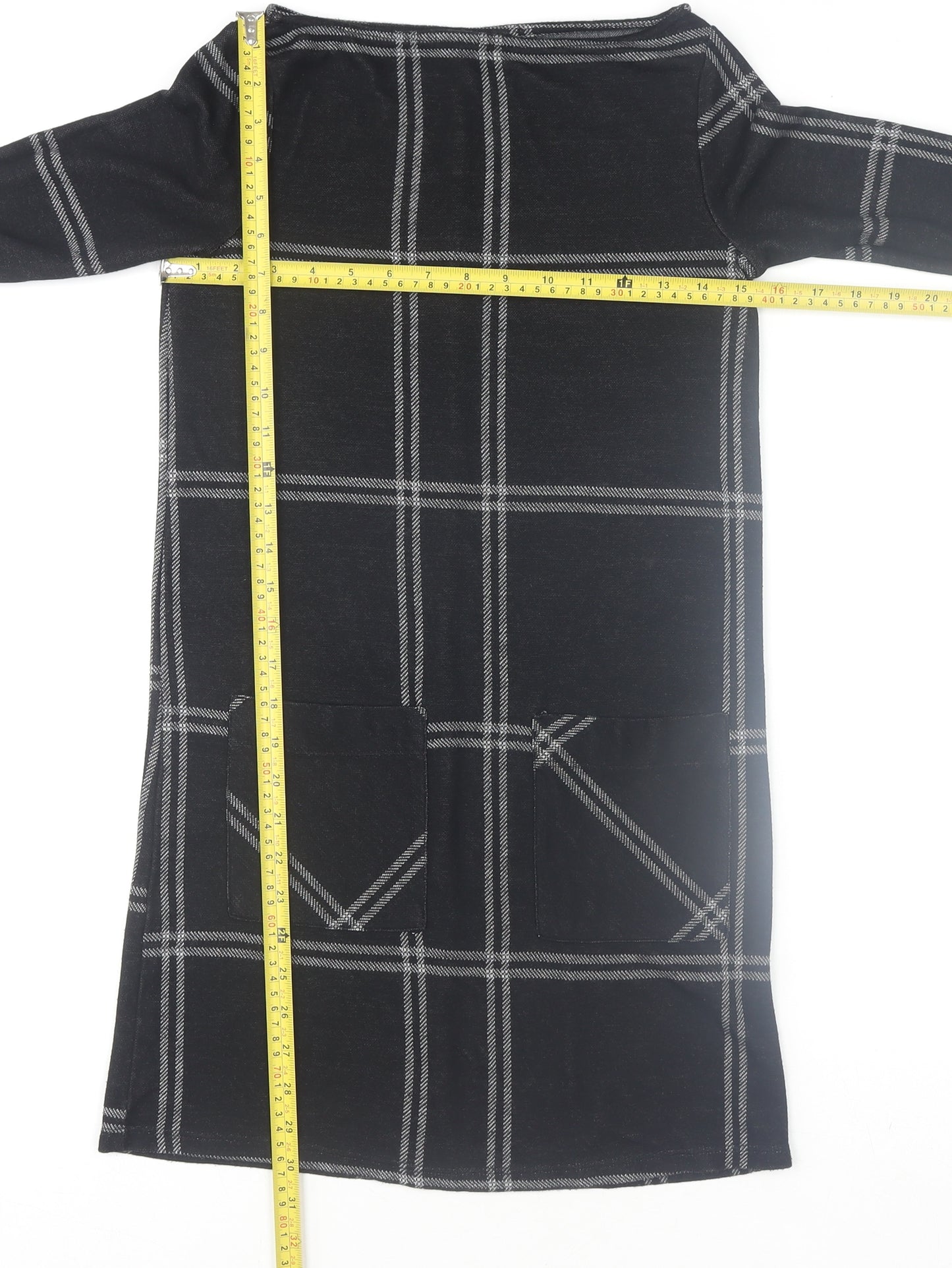 Atmosphere Womens Black Check Shift Dress Size 4 Knit 3/4 Sleeve