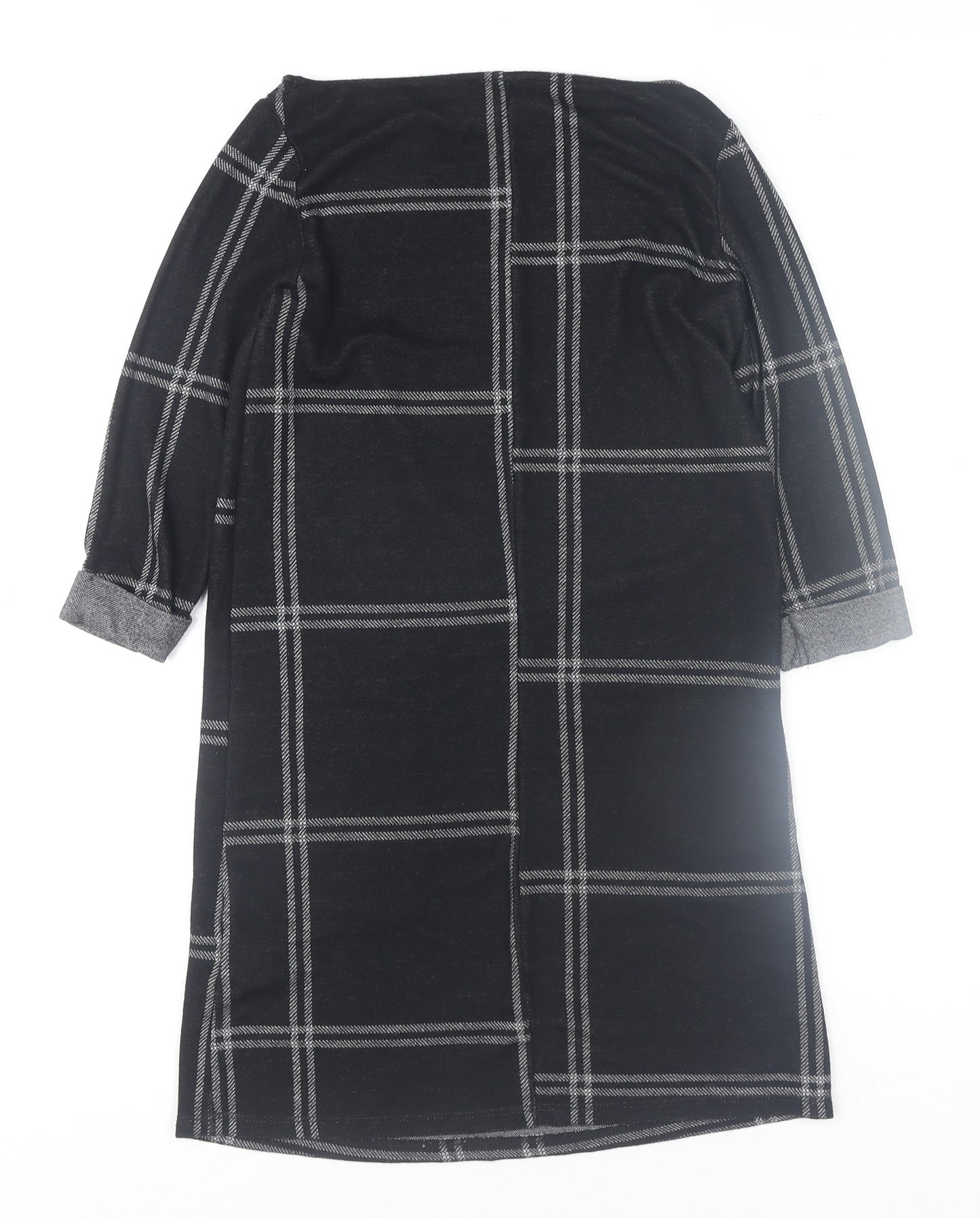 Atmosphere Womens Black Check Shift Dress Size 4 Knit 3/4 Sleeve