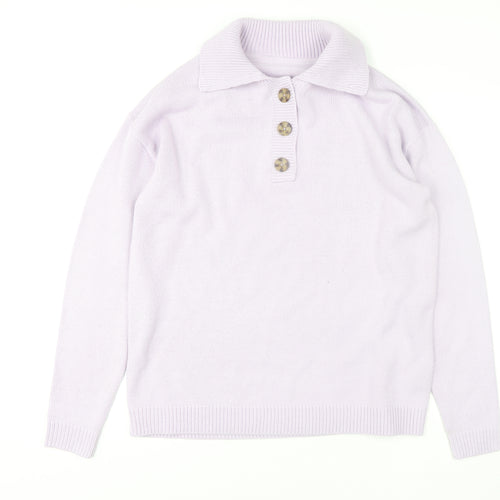 Long Tall Sally Women's Purple Collared Henley Knit Jumper Size 8-10 Tall