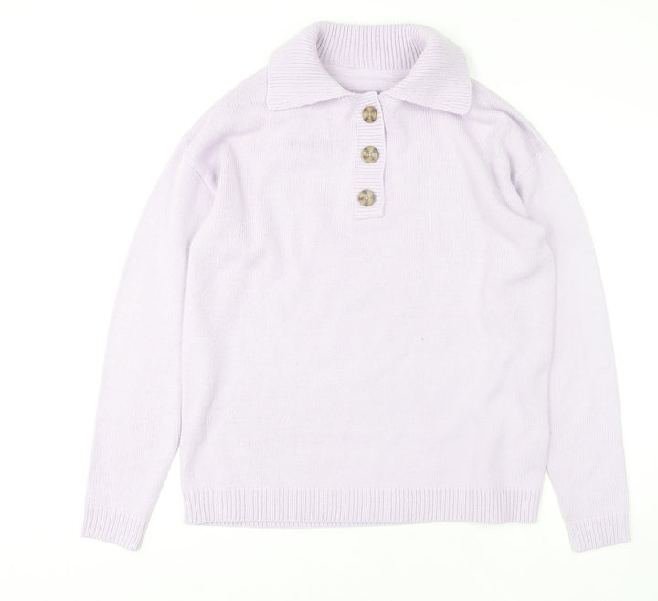 Long Tall Sally Women's Purple Collared Henley Knit Jumper Size 8-10 Tall