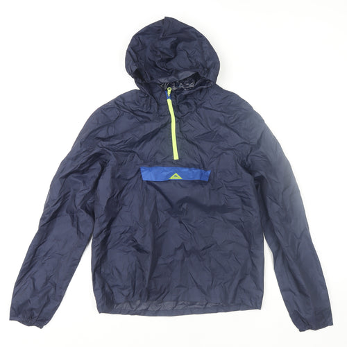 Decathlon Boys Blue Hooded Anorak Jacket 12 Years Lightweight Windproof
