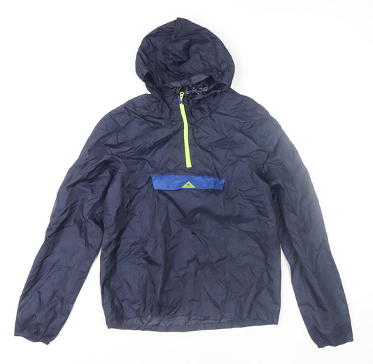 Decathlon Boys Blue Hooded Anorak Jacket 12 Years Lightweight Windproof