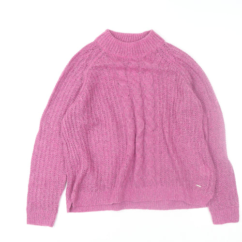 Country Casuals Women’s Pink Cable Knit Mohair Blend Mock Neck Jumper L