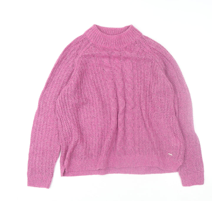 Country Casuals Women’s Pink Cable Knit Mohair Blend Mock Neck Jumper L