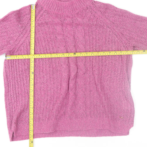 Country Casuals Women’s Pink Cable Knit Mohair Blend Mock Neck Jumper L