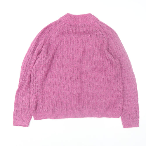Country Casuals Women’s Pink Cable Knit Mohair Blend Mock Neck Jumper L