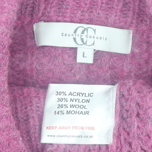 Country Casuals Women’s Pink Cable Knit Mohair Blend Mock Neck Jumper L