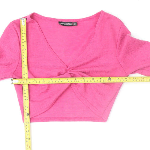 PrettyLittleThing Women’s Pink Long Sleeve Knotted Skirt Set UK 8