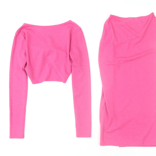 PrettyLittleThing Women’s Pink Long Sleeve Knotted Skirt Set UK 8