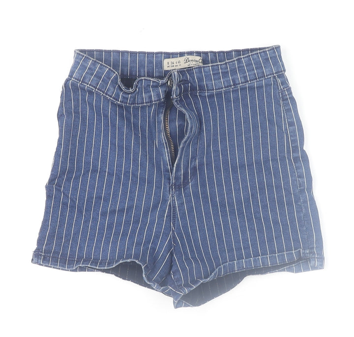 Denim Co Womens Blue Striped High Waist Denim Shorts Size 8