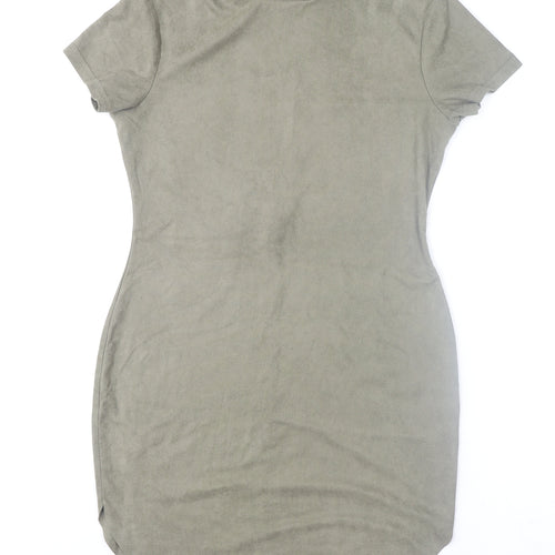 AX Paris Women Khaki Size 12 Bodycon Short Sleeve High Neck Dress