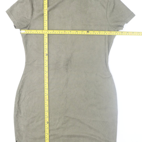 AX Paris Women Khaki Size 12 Bodycon Short Sleeve High Neck Dress