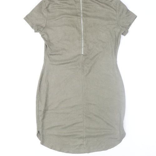 AX Paris Women Khaki Size 12 Bodycon Short Sleeve High Neck Dress