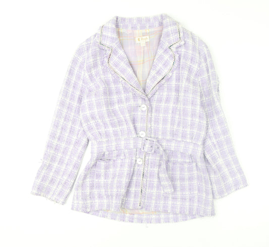Pringle of Scotland Women's Purple Check Tweed Belted Blazer UK 14
