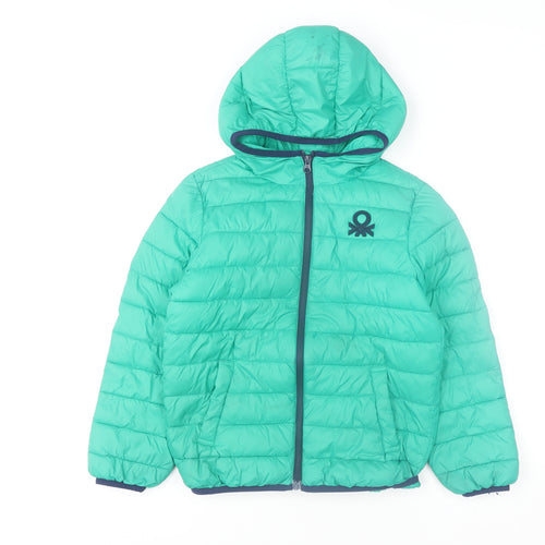 United Colors of Benetton Boys Green 8-9 Years Hooded Puffer Jacket