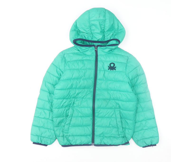 United Colors of Benetton Boys Green 8-9 Years Hooded Puffer Jacket
