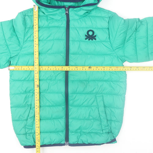 United Colors of Benetton Boys Green 8-9 Years Hooded Puffer Jacket
