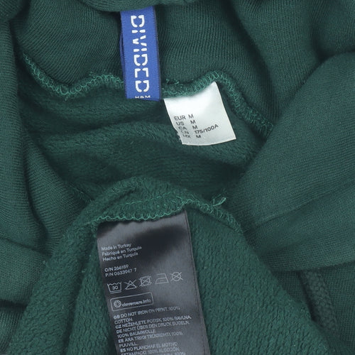 H&M Men’s Green Pullover Hoodie Size M Tiger Graphic Print Cotton