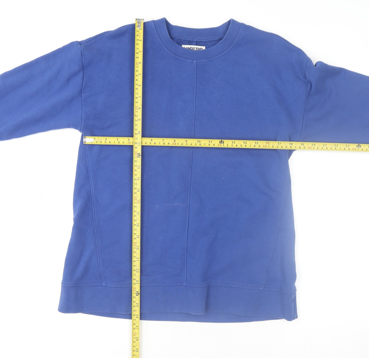 Lands' End Men's Blue Cotton Blend Crew Neck Sweatshirt L