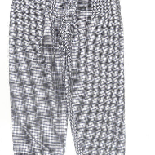 Marks and Spencer Womens Blue Check Pleated Tapered Trousers Size 12