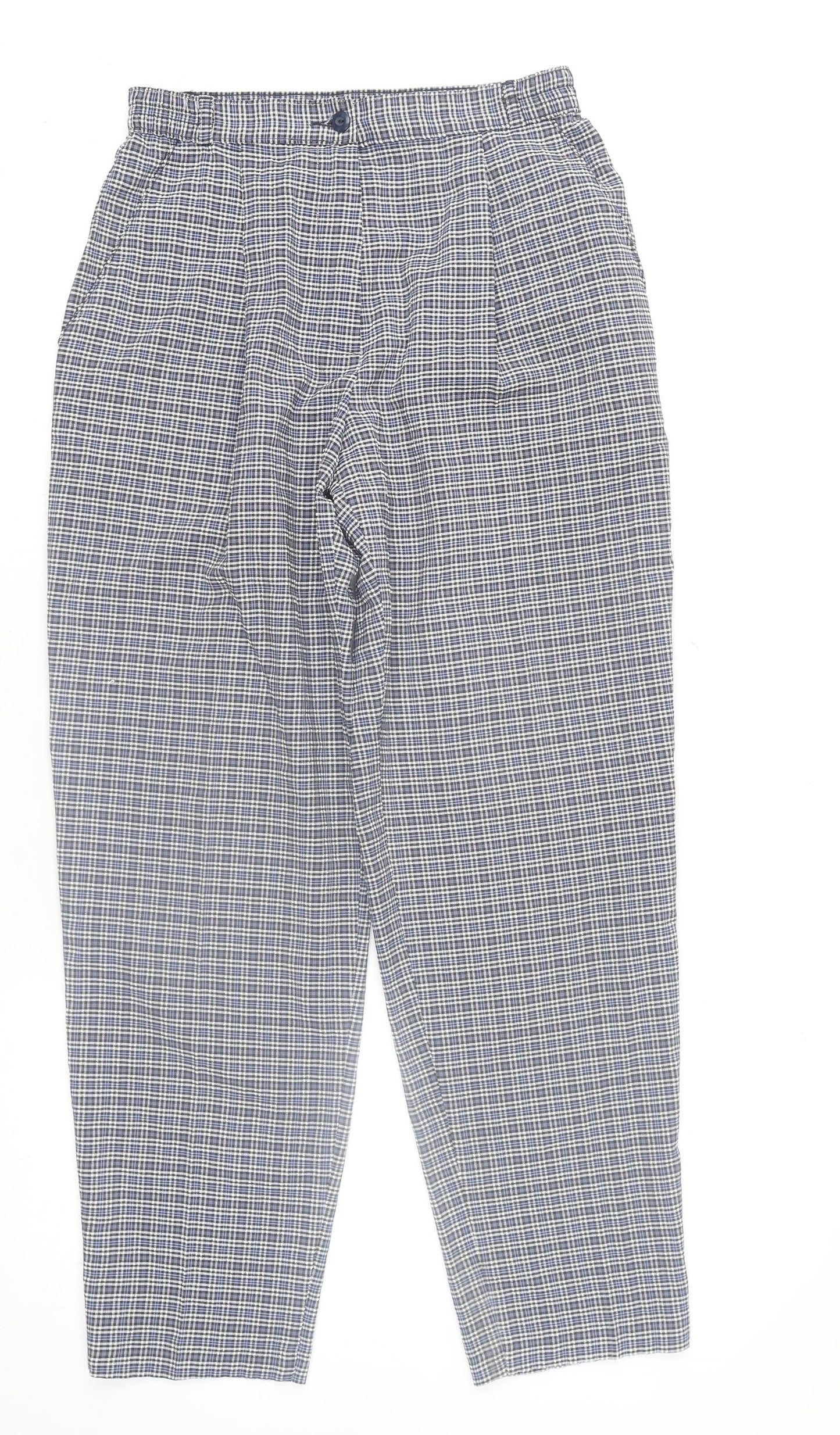 Marks and Spencer Womens Blue Check Pleated Tapered Trousers Size 12