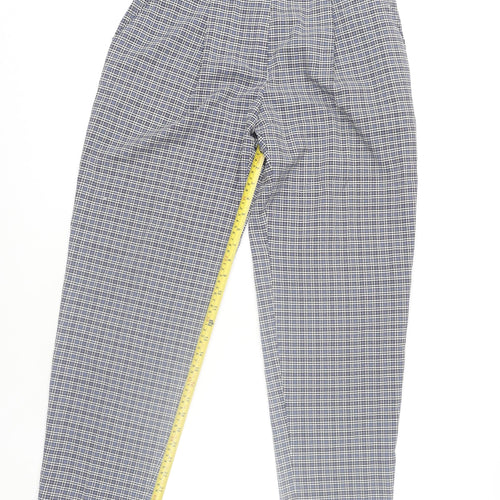 Marks and Spencer Womens Blue Check Pleated Tapered Trousers Size 12