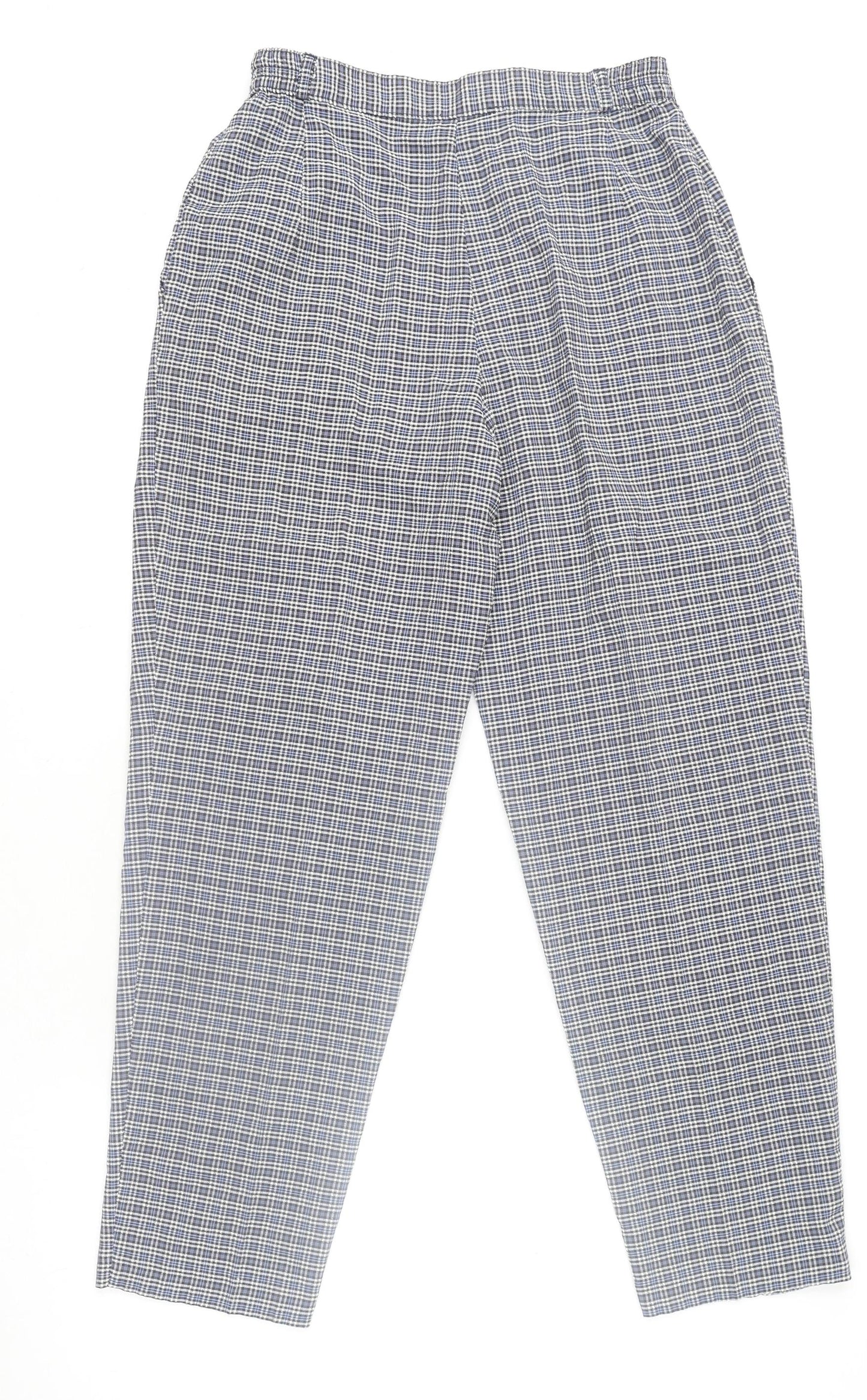 Marks and Spencer Womens Blue Check Pleated Tapered Trousers Size 12