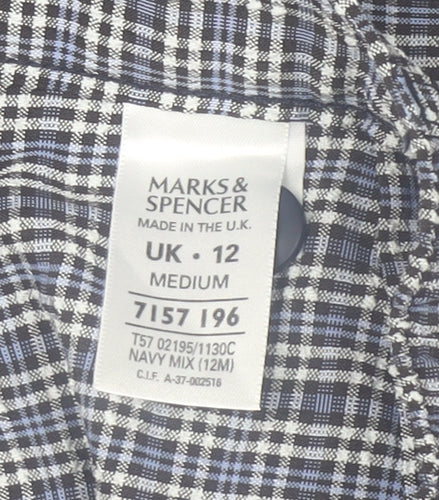 Marks and Spencer Womens Blue Check Pleated Tapered Trousers Size 12