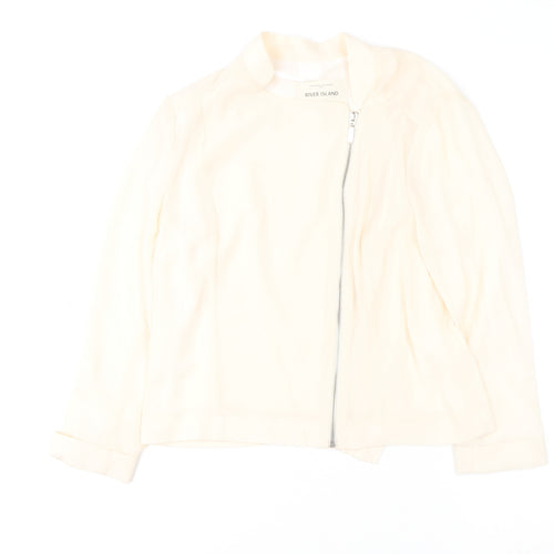 River Island Women Ivory Zip Blouse Size 12 Classic Polyester Long Sleeve