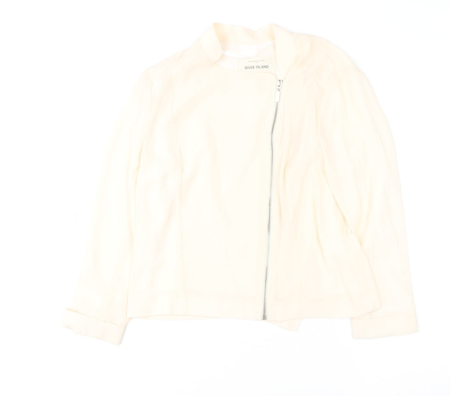 River Island Women Ivory Zip Blouse Size 12 Classic Polyester Long Sleeve