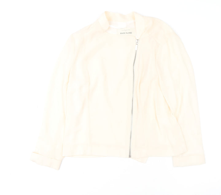 River Island Women Ivory Zip Blouse Size 12 Classic Polyester Long Sleeve