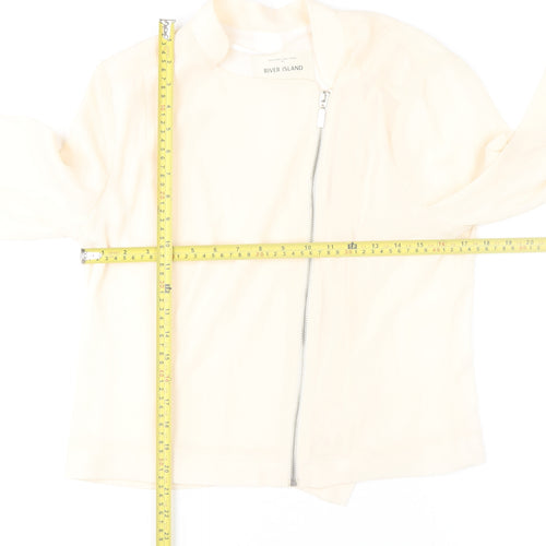 River Island Women Ivory Zip Blouse Size 12 Classic Polyester Long Sleeve