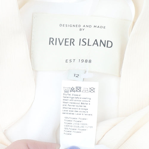 River Island Women Ivory Zip Blouse Size 12 Classic Polyester Long Sleeve