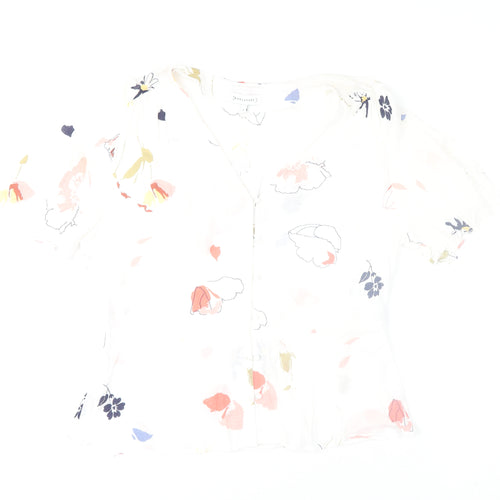 Warehouse Women White Floral Viscose Button Blouse Size 16