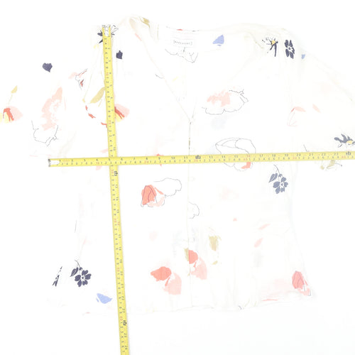 Warehouse Women White Floral Viscose Button Blouse Size 16
