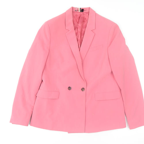 Topshop Women Pink Double-Breasted Blazer Jacket UK 12 Regular Fit