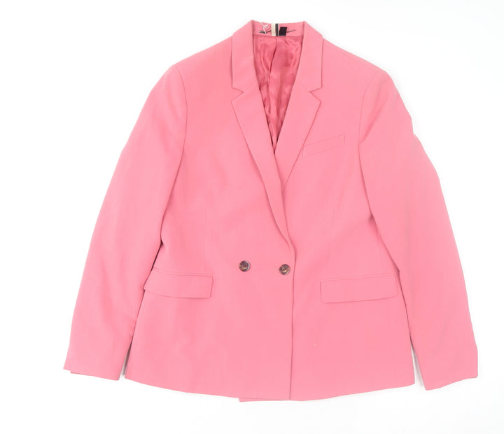 Topshop Women Pink Double-Breasted Blazer Jacket UK 12 Regular Fit