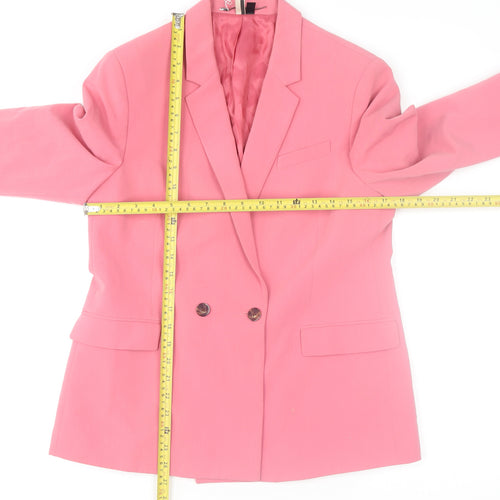Topshop Women Pink Double-Breasted Blazer Jacket UK 12 Regular Fit