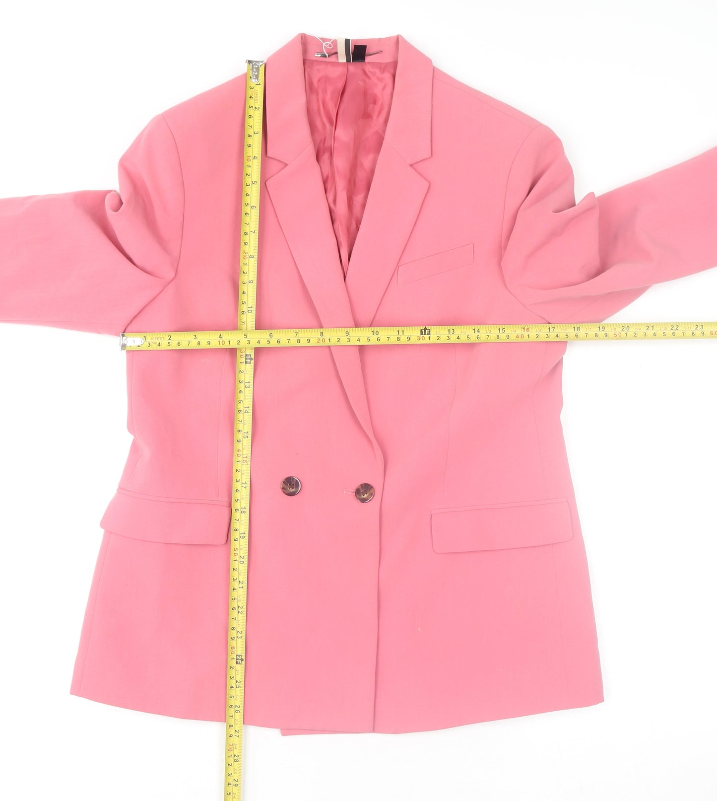 Topshop Women Pink Double-Breasted Blazer Jacket UK 12 Regular Fit