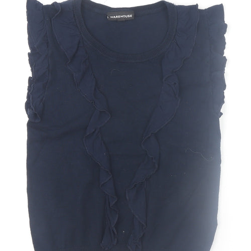 Warehouse Womens Blue Sleeveless Ruffle Knit Blouse UK 8